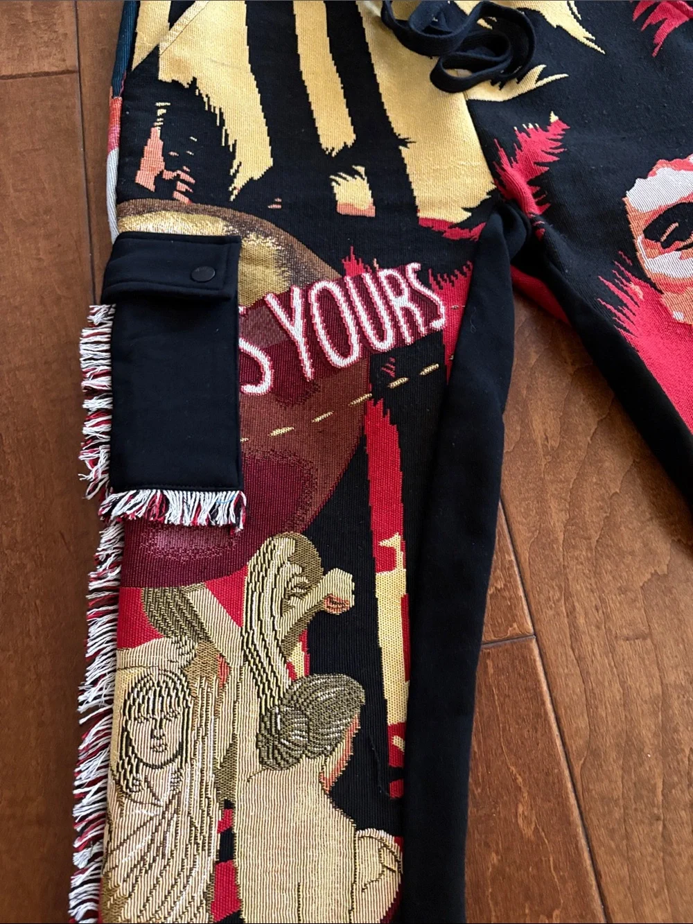 Graphic Tiger & Face Patchwork Joggers in Black, Red, Gold